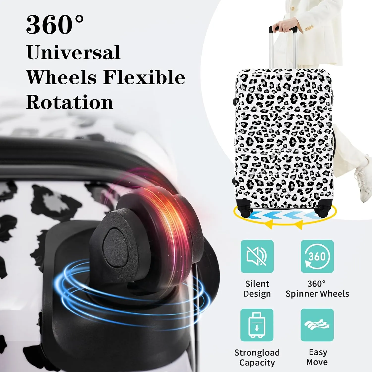 Merax Luggage Set Carry On Luggage with TSA Lock Hard Shell Suitcases & Travel Bag Dual Spinner Wheels Lightweight Durable Travel Set (Black Leopard, 3 PC(20 24 28))