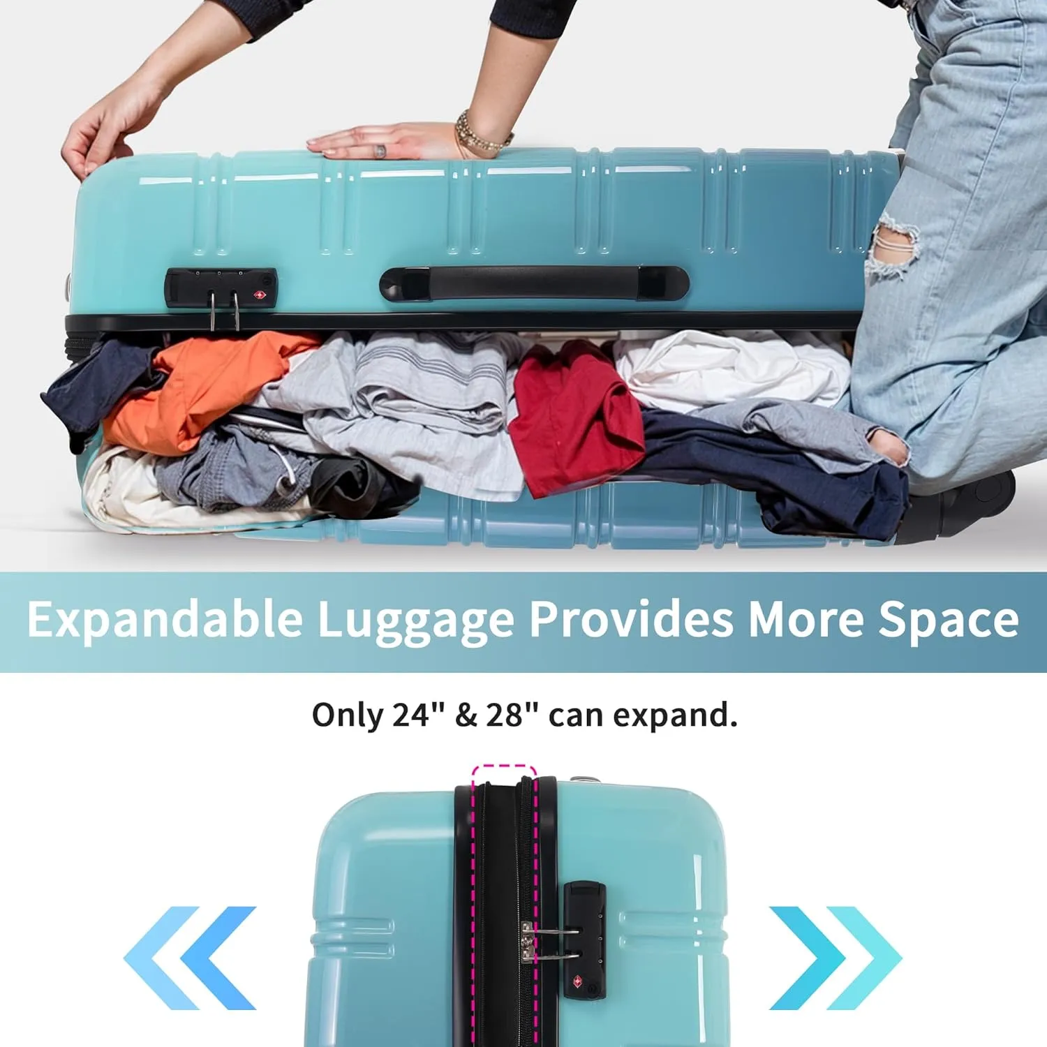 Merax Luggage Set Carry On Luggage with TSA Lock Hard Shell Suitcases & Travel Bag Dual Spinner Wheels Lightweight Durable Travel Set (Gradient Grey Blue, 3 PC(20 24 28))