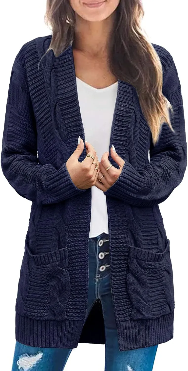 MEROKEETY Women's 2025 Long Sleeve Cable Knit Cardigan Sweaters Open Front Fall Outwear Coat