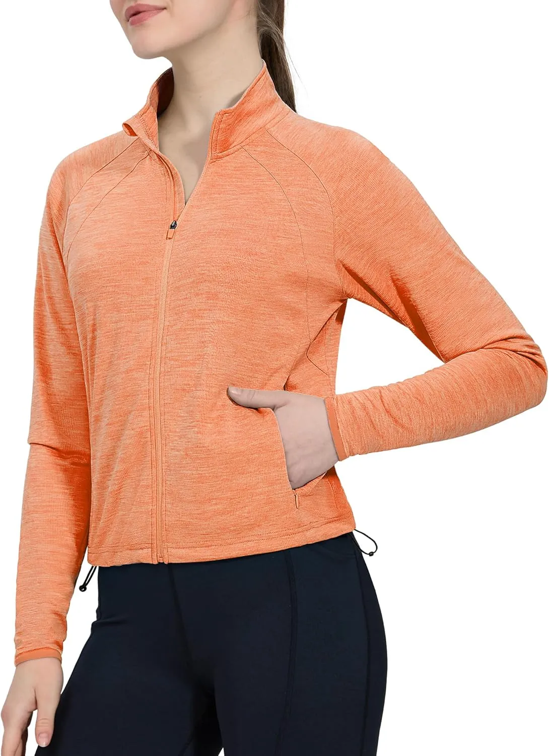 MIER Womens Athletic Jackets Light Weight Cropped Zip Up Workout Running Jacket UPF 50  Full Zip UV Shirts with Pockets