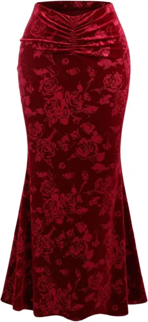 Milumia Women's Floral Ruched Bodycon Maxi Skirt High Waisted Fishtail Long Skirts