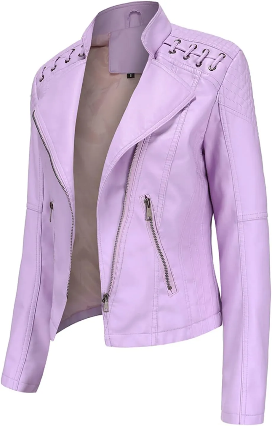 MODFUL Women's Faux Leather Moto Jacket Casual Short Solid Color PU Biker Coat with Pockets