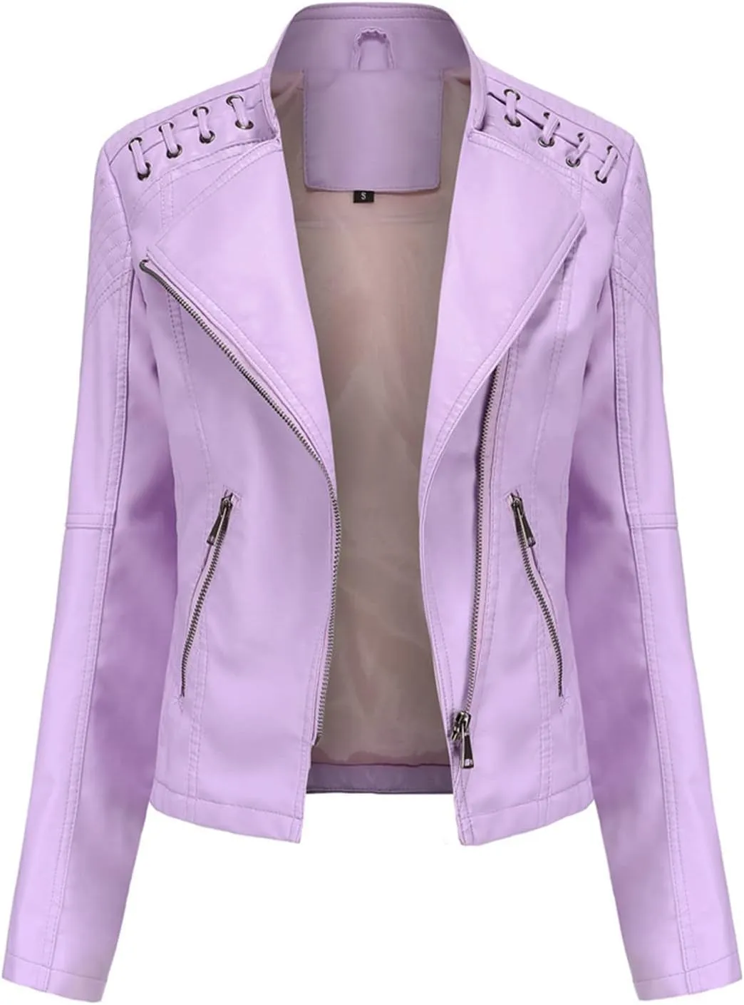 MODFUL Women's Faux Leather Moto Jacket Casual Short Solid Color PU Biker Coat with Pockets