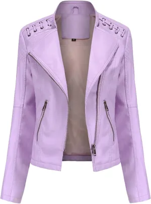 MODFUL Women's Faux Leather Moto Jacket Casual Short Solid Color PU Biker Coat with Pockets