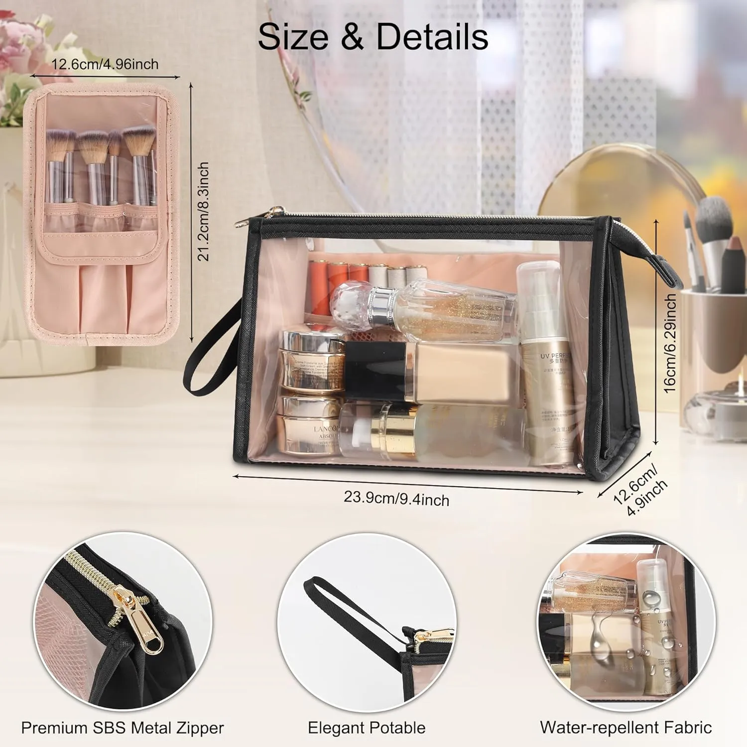 MONSTINA Makeup Bag-TSA Approved Toiletry Bag,Clear Cosmetic Bag Large Capacity,Portable Travel Makeup Case Organizer,Waterproff Toiletry Bag for Girls and Women
