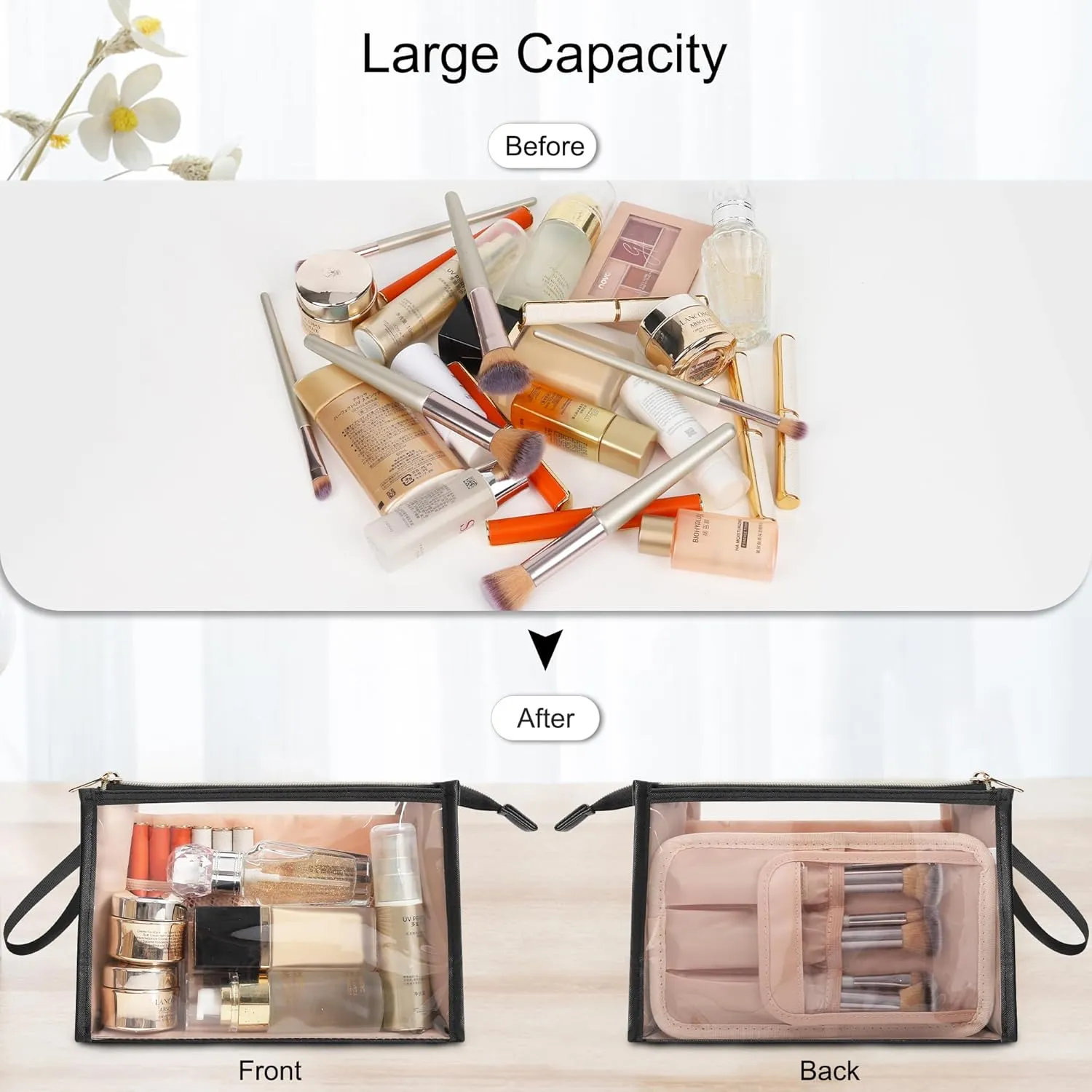 MONSTINA Makeup Bag-TSA Approved Toiletry Bag,Clear Cosmetic Bag Large Capacity,Portable Travel Makeup Case Organizer,Waterproff Toiletry Bag for Girls and Women