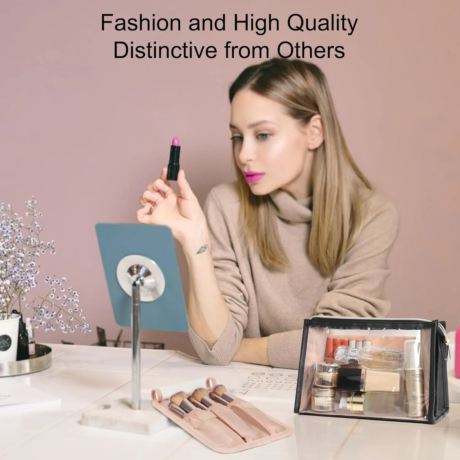 MONSTINA Makeup Bag-TSA Approved Toiletry Bag,Clear Cosmetic Bag Large Capacity,Portable Travel Makeup Case Organizer,Waterproff Toiletry Bag for Girls and Women