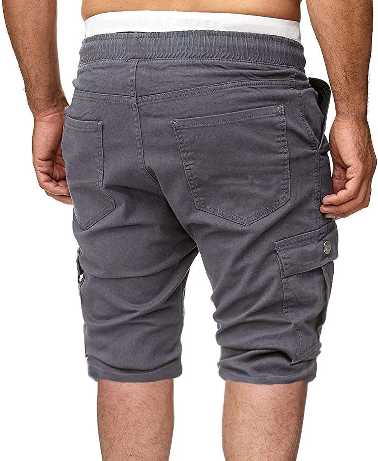 Muscularfit Cotton Shorts Men 2023 Slim Fit Drawstring Elastic Waist Multi Pockets Cargo Shorts Outdoor Solid Tooling Shorts