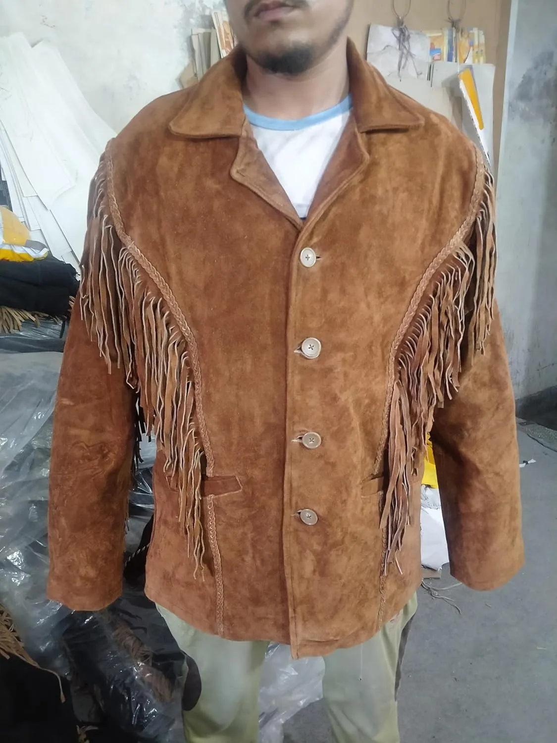 Native American Jacket Genuine Suede Leather Jacket with Fringe Cowboy Western Stylish