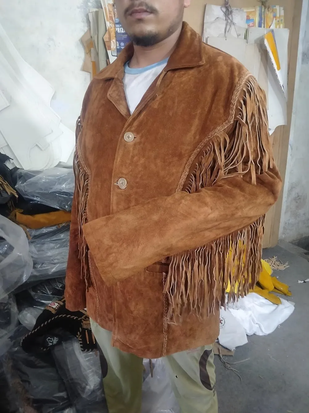 Native American Jacket Genuine Suede Leather Jacket with Fringe Cowboy Western Stylish