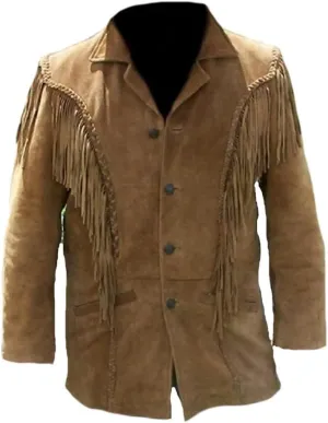 Native American Jacket Genuine Suede Leather Jacket with Fringe Cowboy Western Stylish