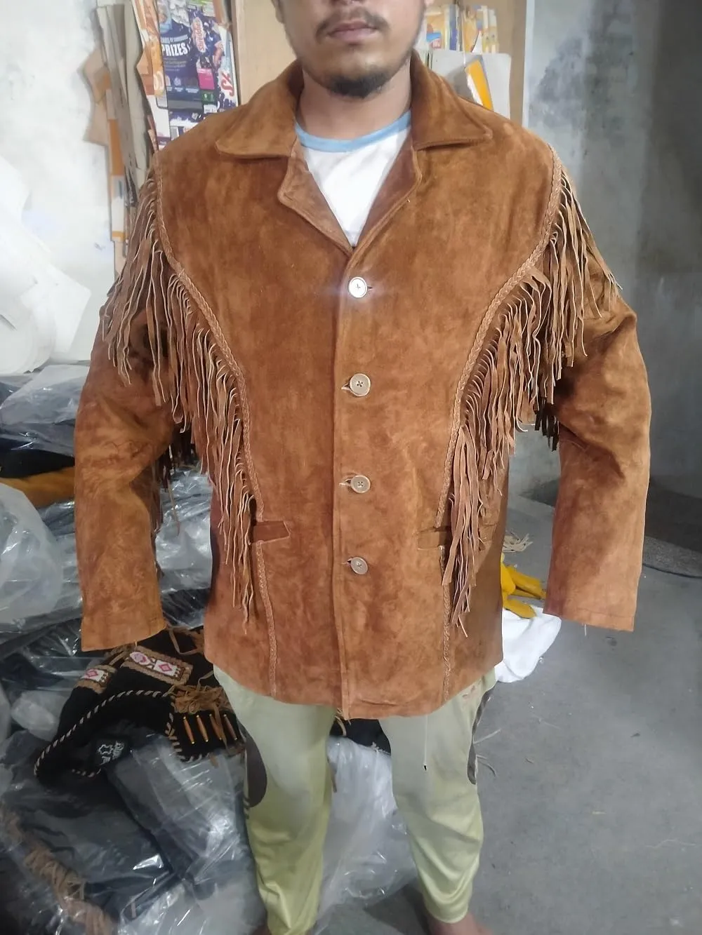 Native American Jacket Genuine Suede Leather Jacket with Fringe Cowboy Western Stylish