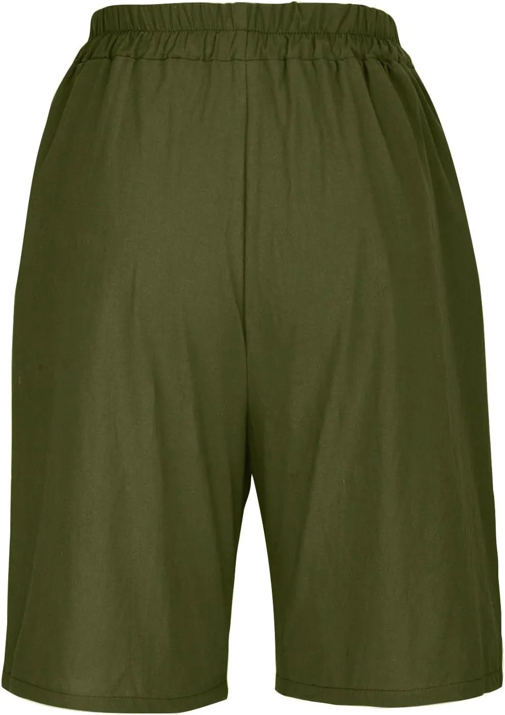 oiangi Linen Shorts for Women High Waisted Knee Length Bermuda Shorts Loose Casual Wide Leg Workout Short Pants with Pockets