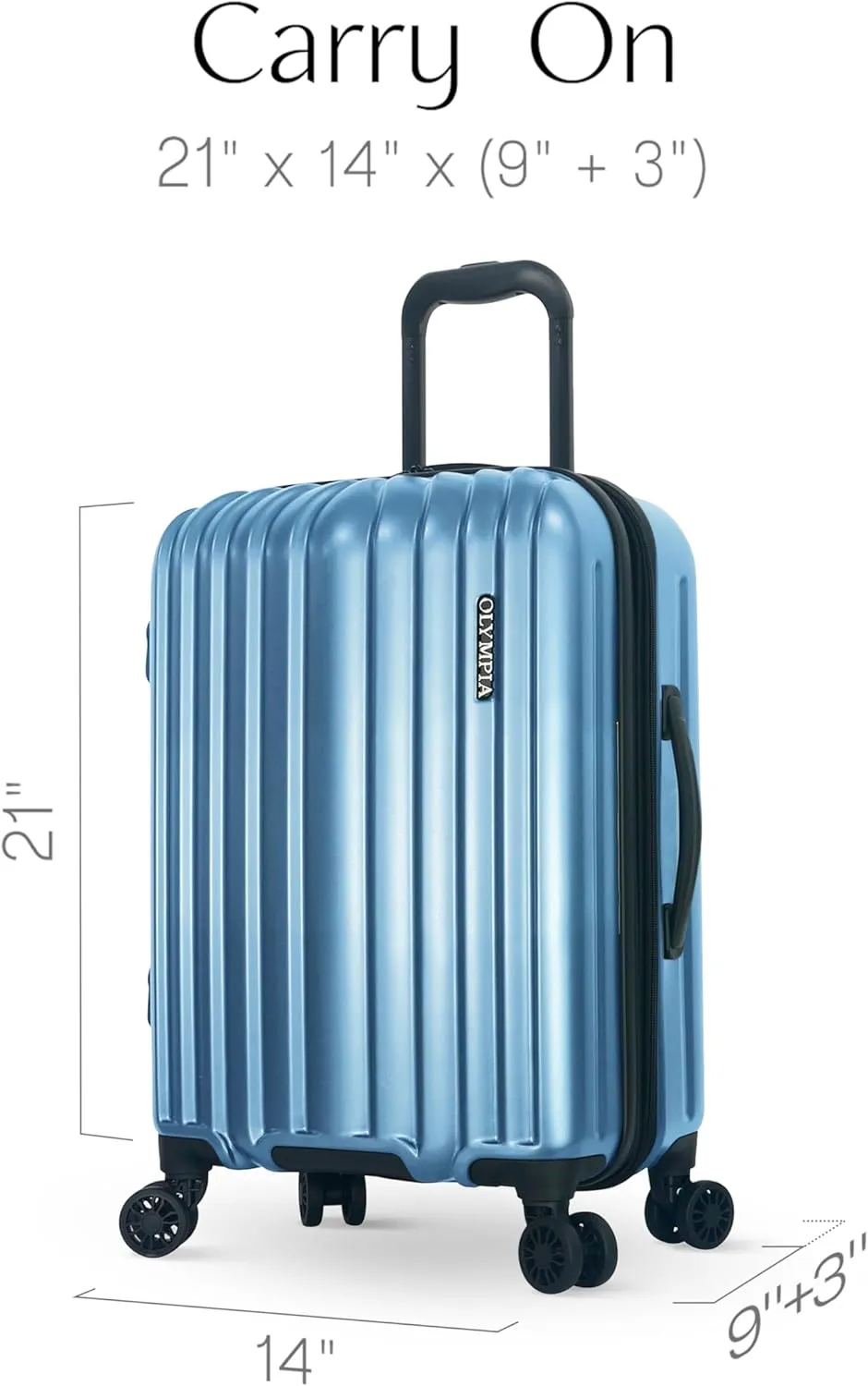 Olympia U.S.A. Shadow 21" Carry-On Luggage  Expandable Hardside Suitcases with Double-Spinner Wheels, Telescoping Handle, Utility Hook & Hidden Laptop Compartment (Elemental Blue)