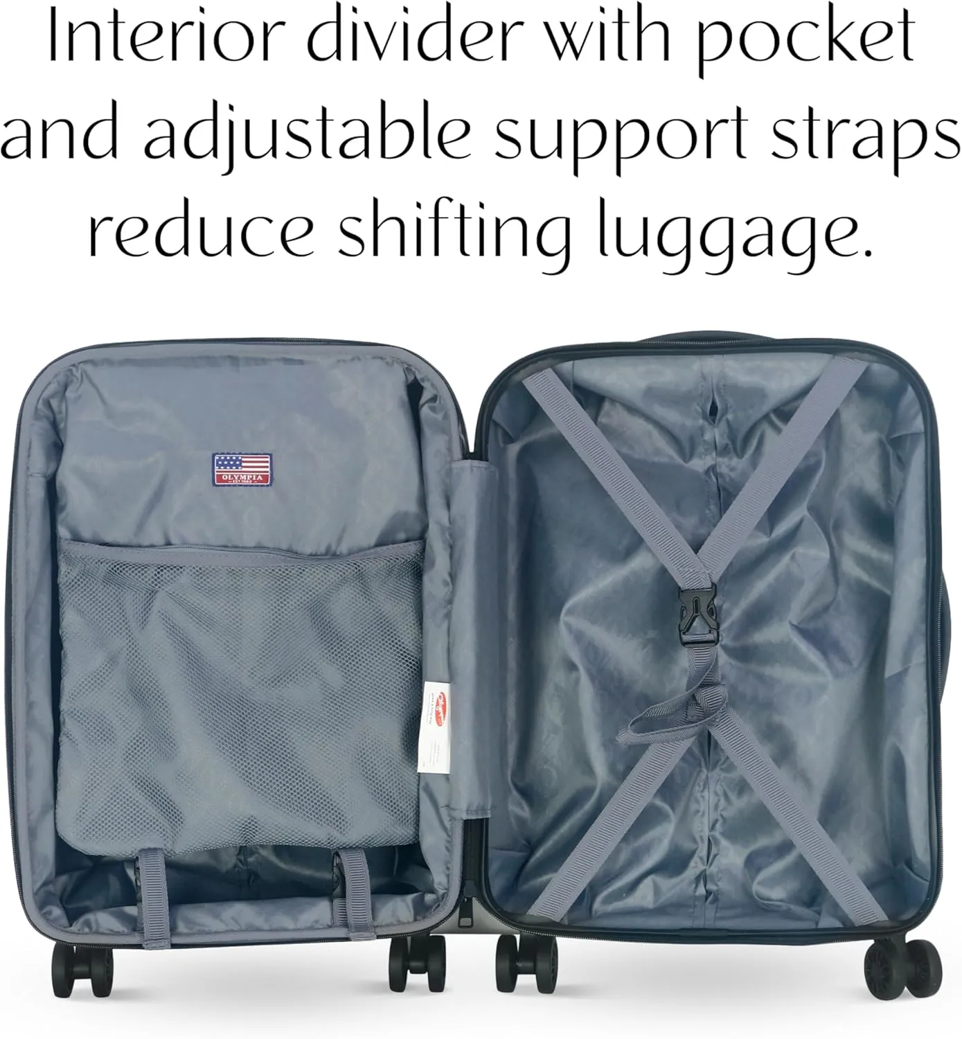 Olympia U.S.A. Shadow 21" Carry-On Luggage  Expandable Hardside Suitcases with Double-Spinner Wheels, Telescoping Handle, Utility Hook & Hidden Laptop Compartment (Elemental Blue)