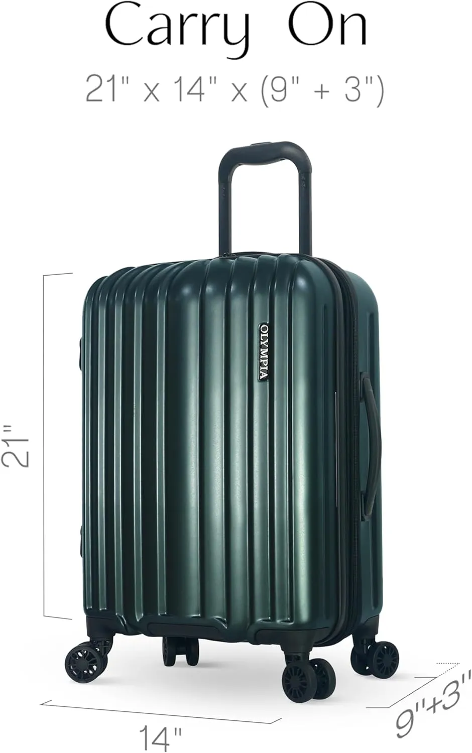 Olympia U.S.A. Shadow 21" Carry-On Luggage  Expandable Hardside Suitcases with Double-Spinner Wheels, Telescoping Handle, Utility Hook & Hidden Laptop Compartment (Forest Night)