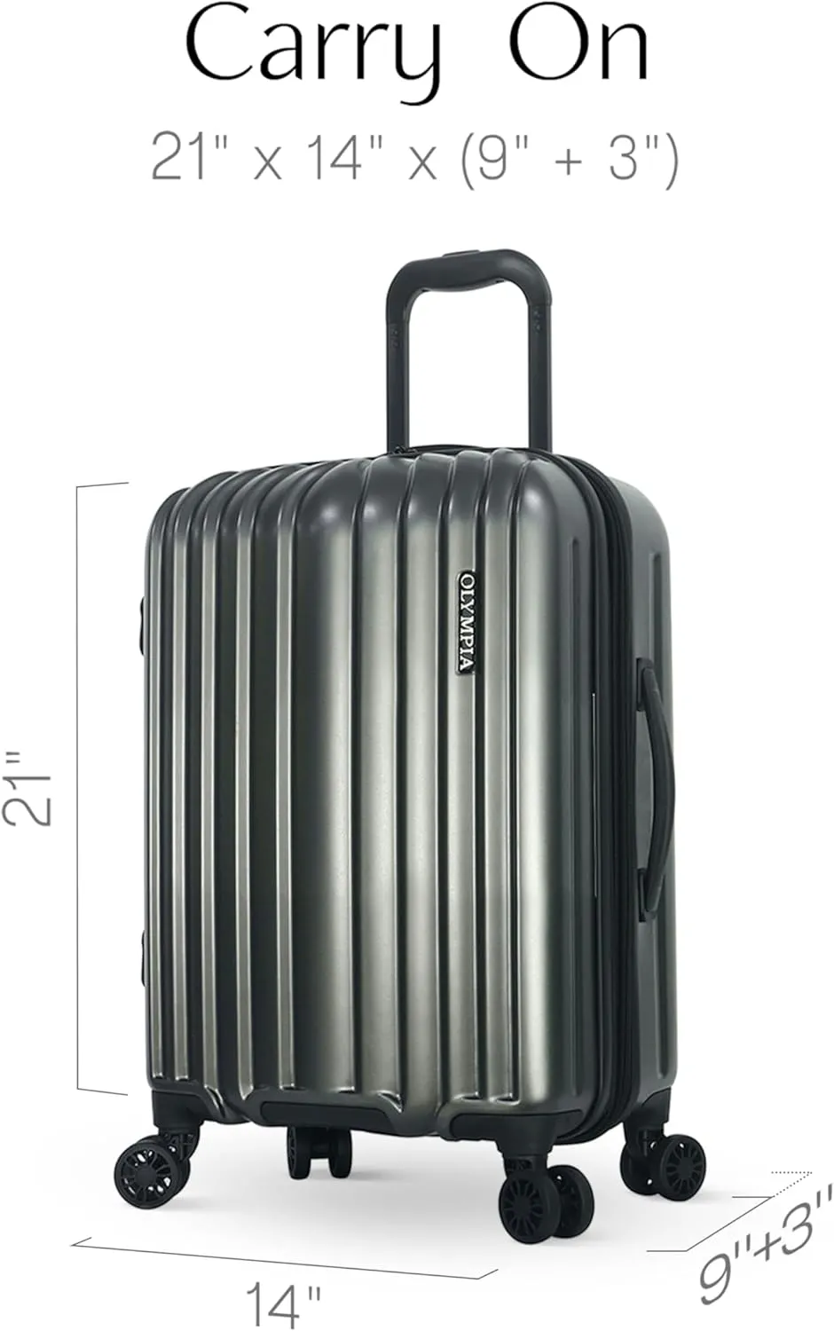 Olympia U.S.A. Shadow 21" Carry-On Luggage  Expandable Hardside Suitcases with Double-Spinner Wheels, Telescoping Handle, Utility Hook & Hidden Laptop Compartment (Smoke Gray)