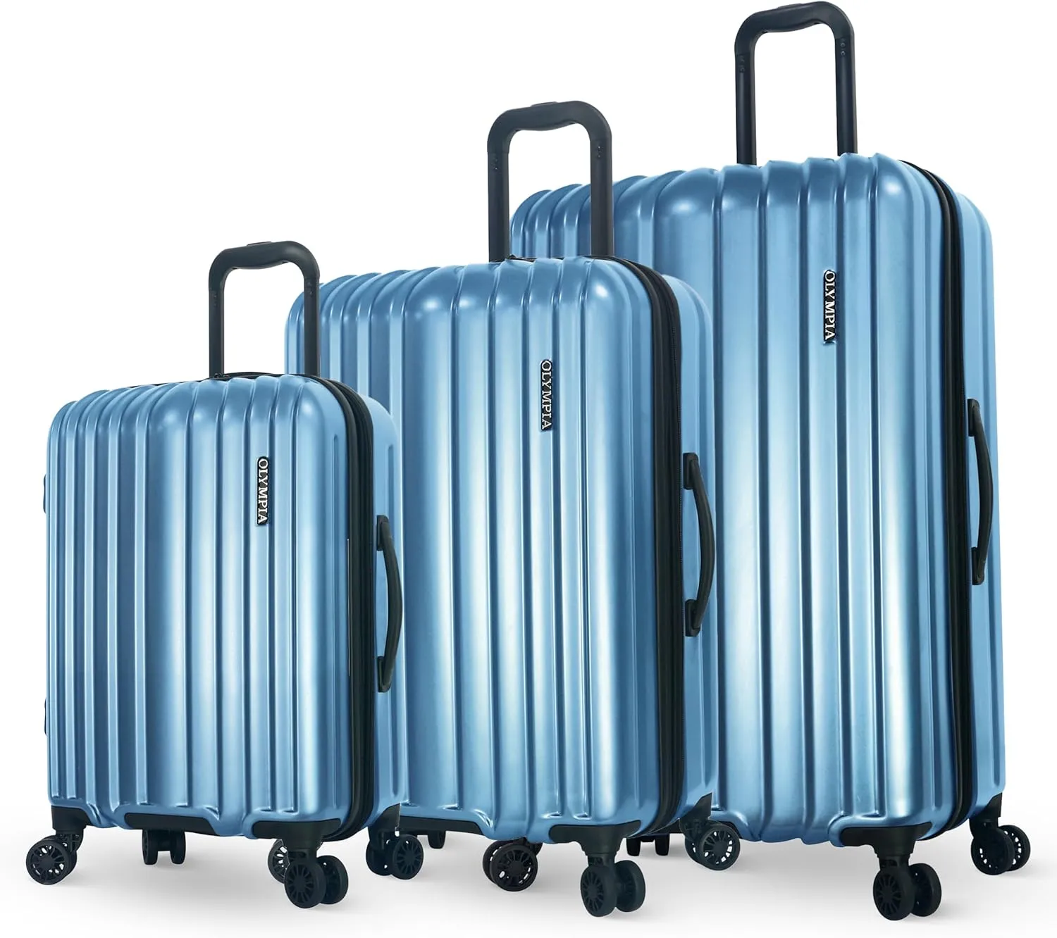 Olympia U.S.A. Shadow 3-Piece Luggage Set (21", 25", 29")  Expandable Hardside Suitcases with Double-Spinner Wheels, Telescoping Handle, Utility Hook & Hidden Laptop Compartment (Elemental Blue)
