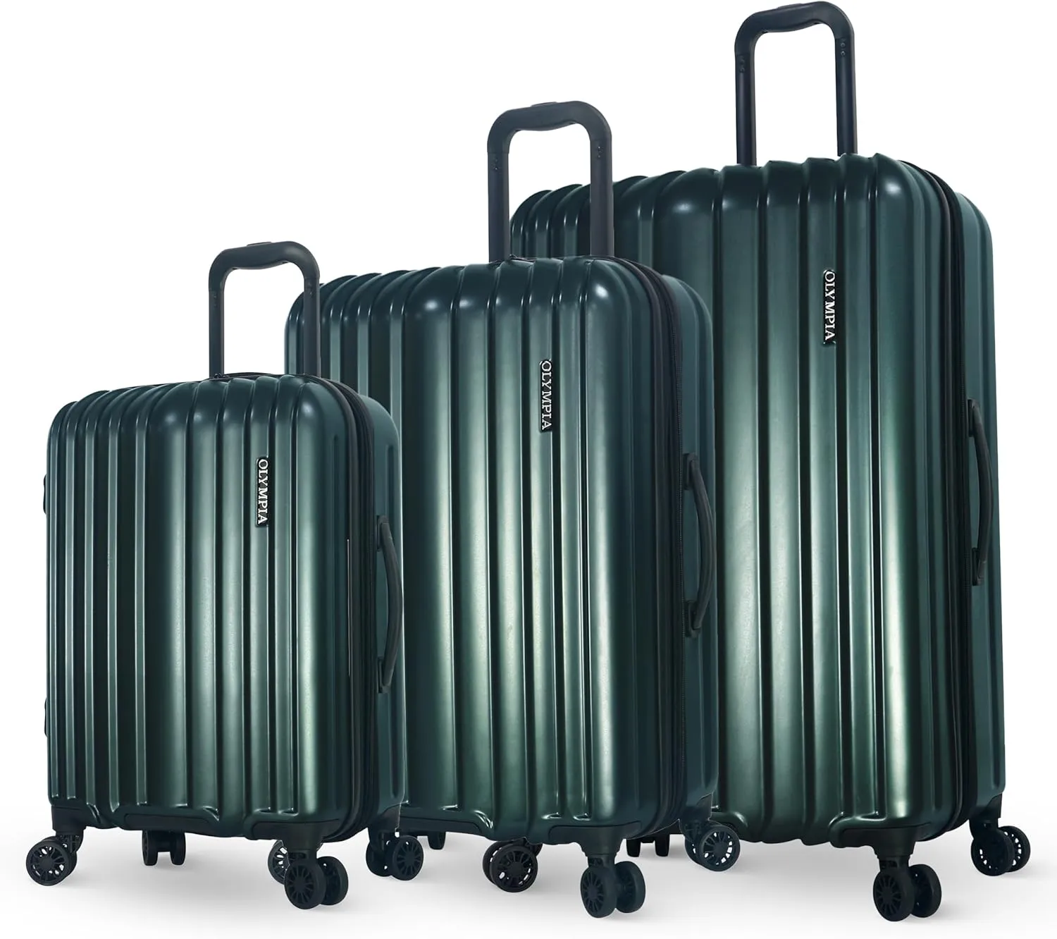 Olympia U.S.A. Shadow 3-Piece Luggage Set (21", 25", 29")  Expandable Hardside Suitcases with Double-Spinner Wheels, Telescoping Handle, Utility Hook & Hidden Laptop Compartment (Forest Night)