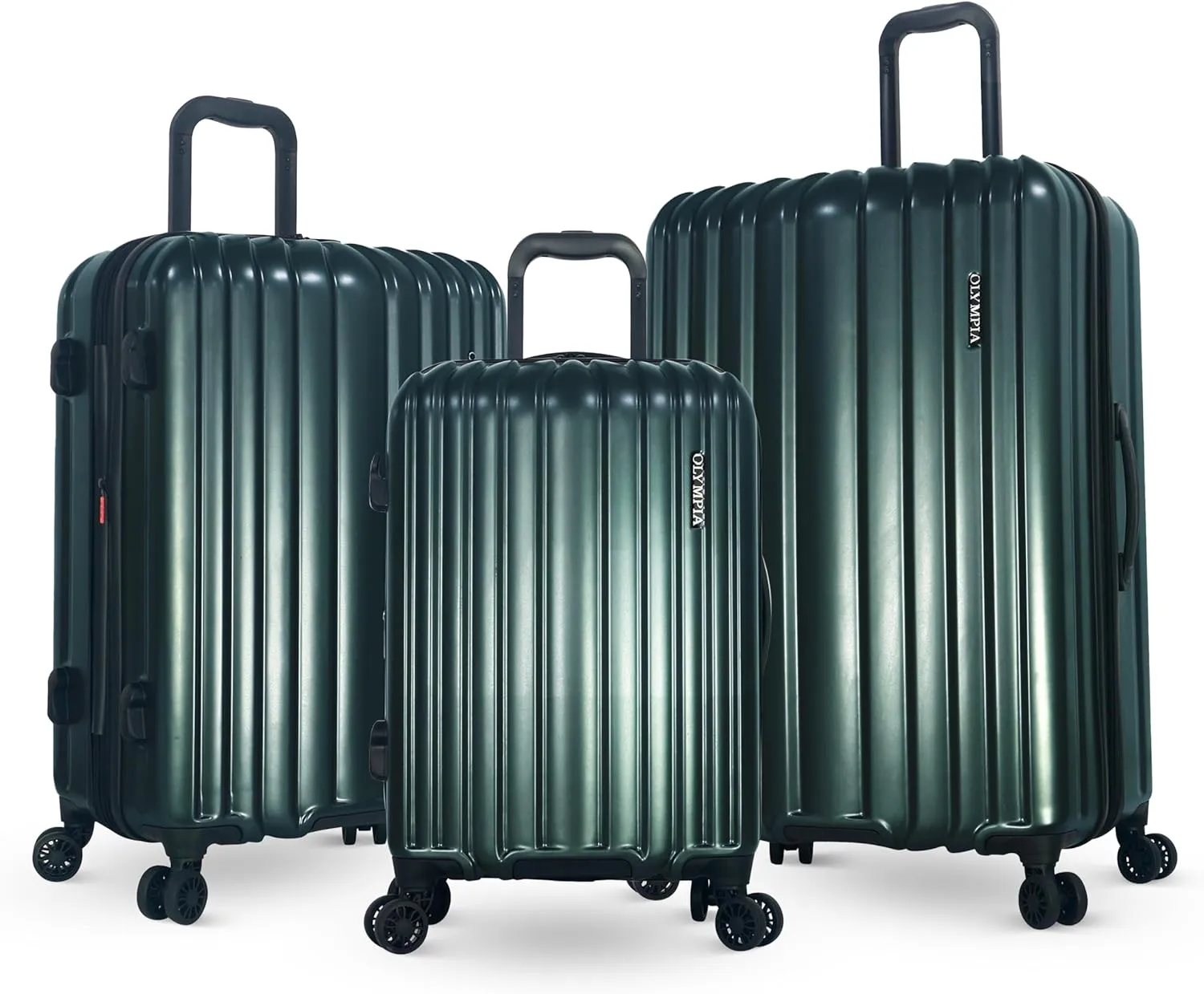 Olympia U.S.A. Shadow 3-Piece Luggage Set (21", 25", 29")  Expandable Hardside Suitcases with Double-Spinner Wheels, Telescoping Handle, Utility Hook & Hidden Laptop Compartment (Forest Night)