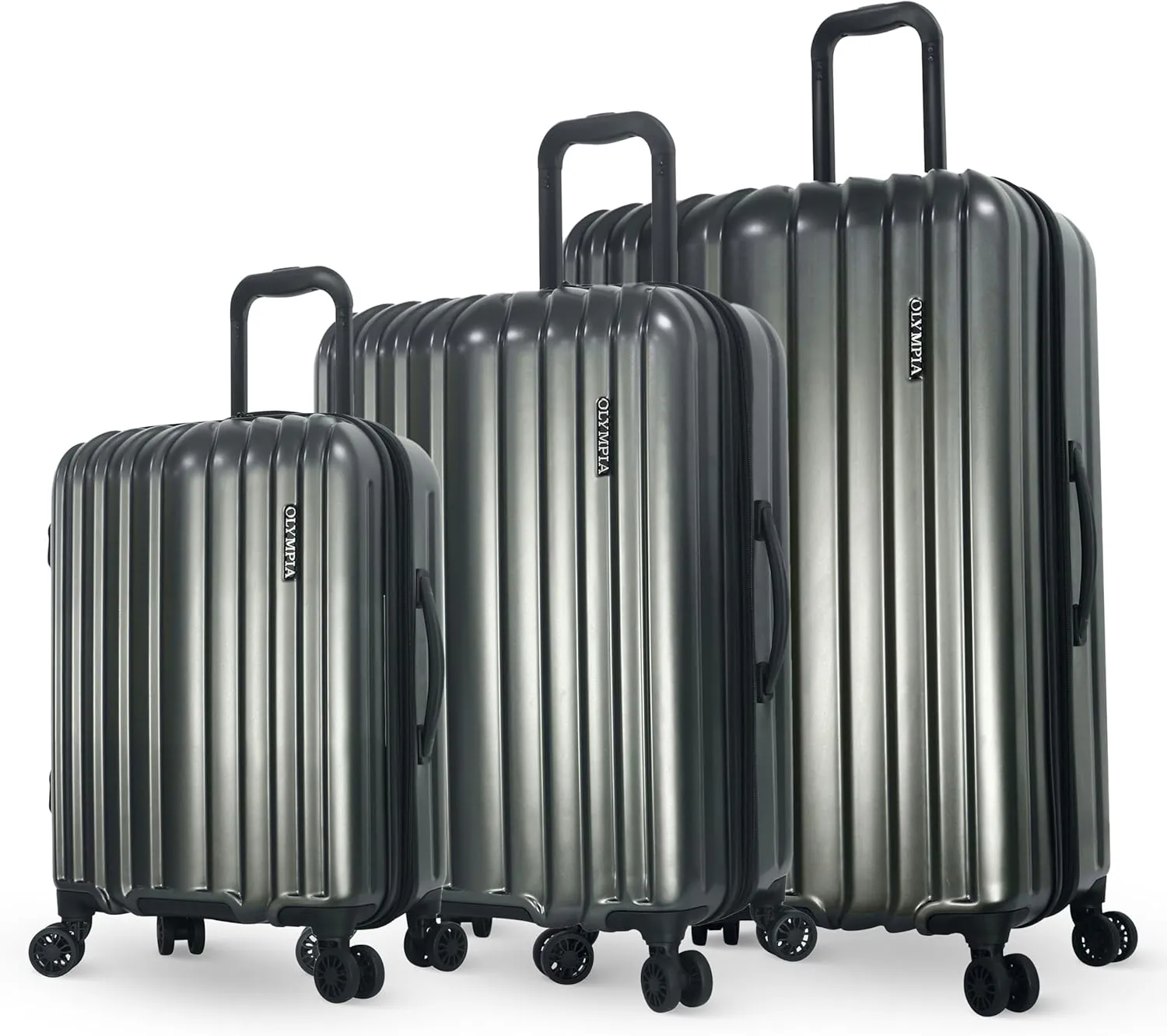 Olympia U.S.A. Shadow 3-Piece Luggage Set (21", 25", 29")  Expandable Hardside Suitcases with Double-Spinner Wheels, Telescoping Handle, Utility Hook & Hidden Laptop Compartment (Smoke Gray)