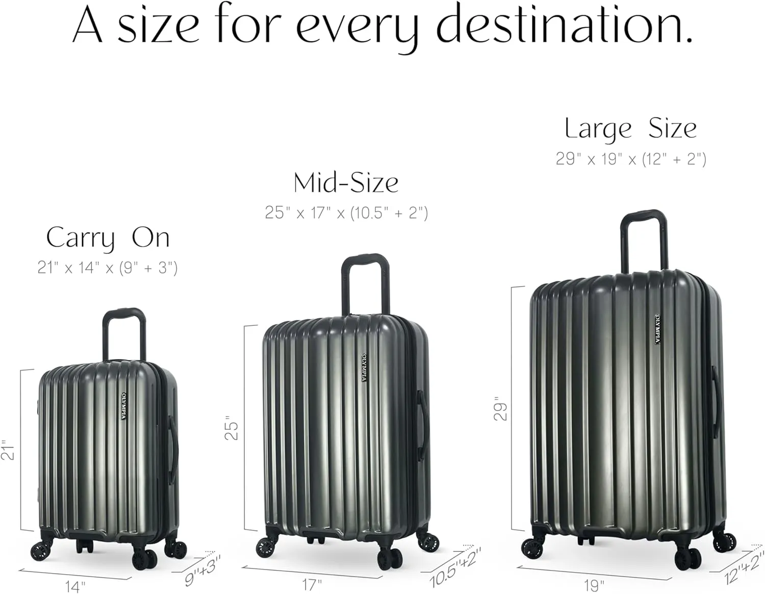 Olympia U.S.A. Shadow 3-Piece Luggage Set (21", 25", 29")  Expandable Hardside Suitcases with Double-Spinner Wheels, Telescoping Handle, Utility Hook & Hidden Laptop Compartment (Smoke Gray)