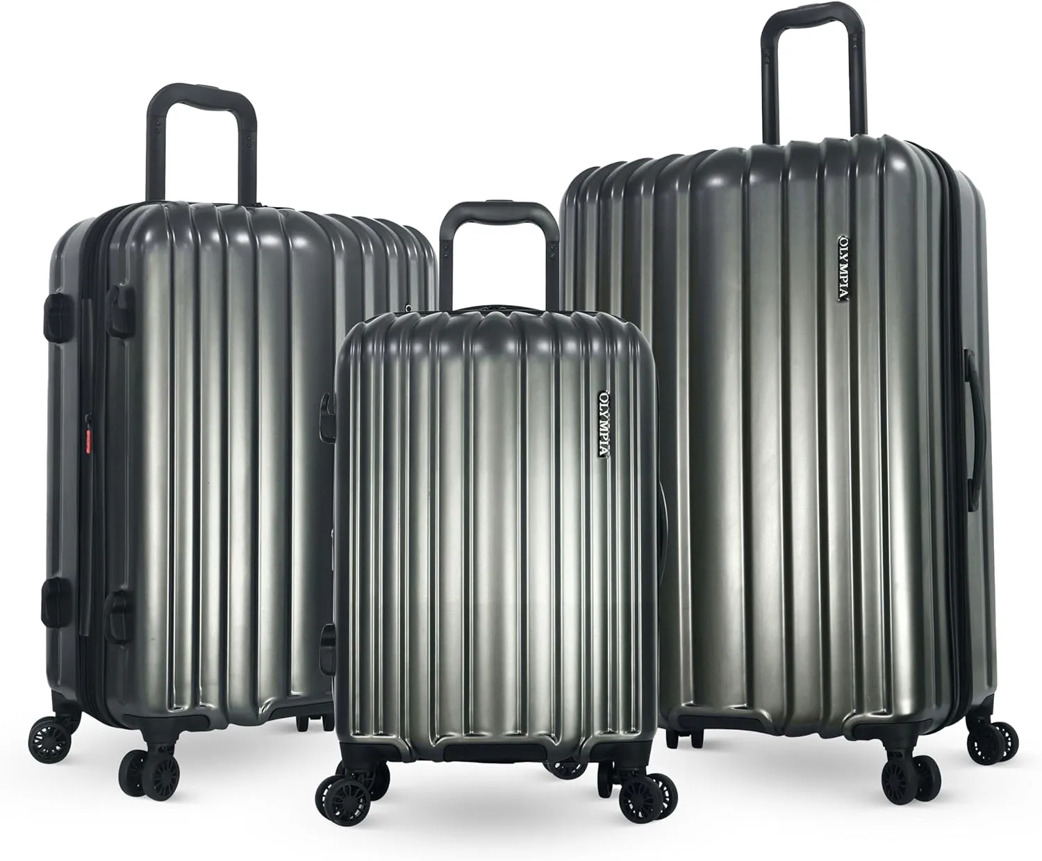Olympia U.S.A. Shadow 3-Piece Luggage Set (21", 25", 29")  Expandable Hardside Suitcases with Double-Spinner Wheels, Telescoping Handle, Utility Hook & Hidden Laptop Compartment (Smoke Gray)