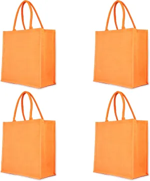 Orange Juco Tote Bag  Stylish Reusable Tote for Holiday Gifting, Beach Days, Errands & Custom Crafts  16"x16"x8"  Set of 4 in Orange color