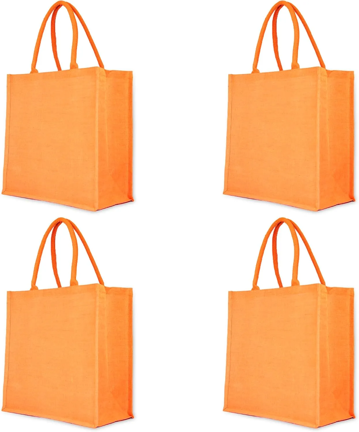 Orange Juco Tote Bag  Stylish Reusable Tote for Holiday Gifting, Beach Days, Errands & Custom Crafts  16"x16"x8"  Set of 4 in Orange color
