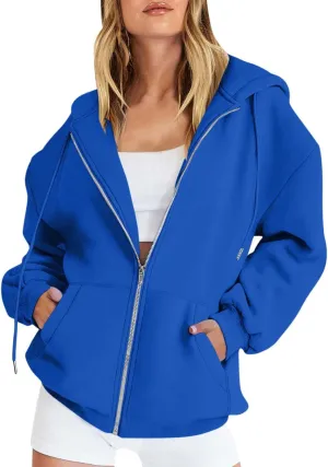 Oversized Sweatshirt for Women,Womens Casual Zip Up Hoodie Trendy Y2k Long Sleeve Jacket with Poickets