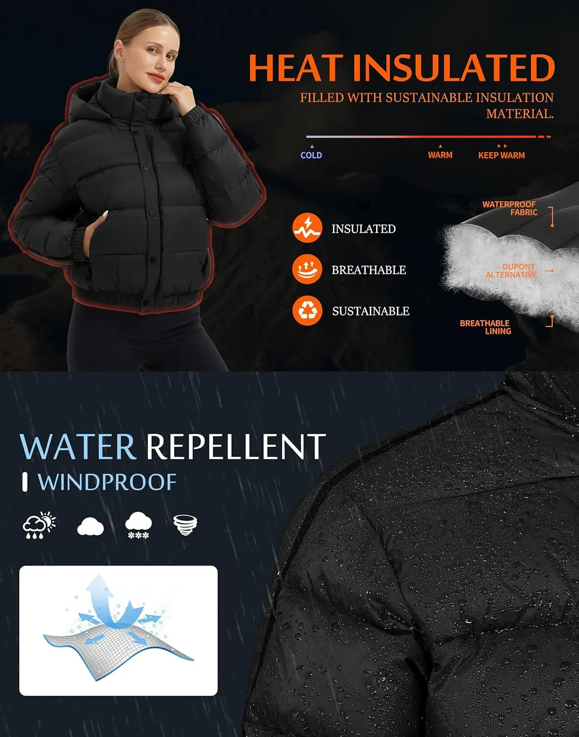 Pioneer Camp Women's Winter Cropped Puffer Jacket with Hood Waterproof Short Warm Quilted Jacket Puffy Bubble Coat Outerwear