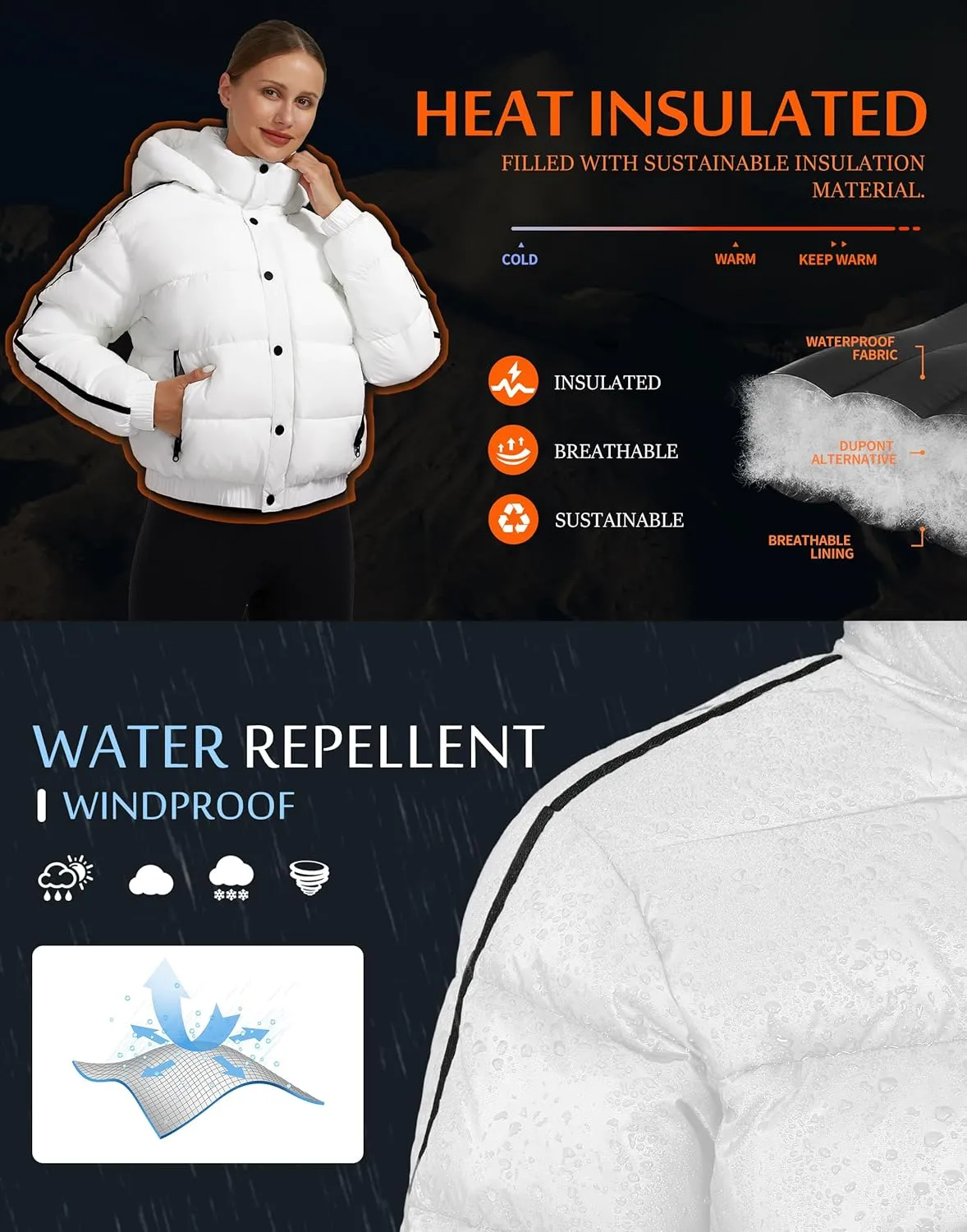 Pioneer Camp Women's Winter Cropped Puffer Jacket with Hood Waterproof Short Warm Quilted Jacket Puffy Bubble Coat Outerwear