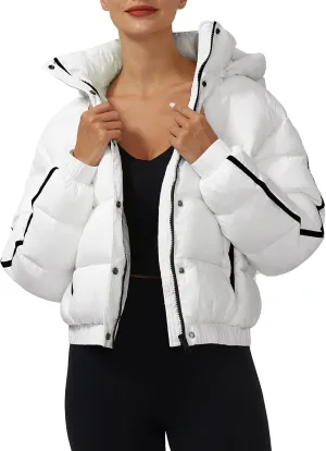 Pioneer Camp Women's Winter Cropped Puffer Jacket with Hood Waterproof Short Warm Quilted Jacket Puffy Bubble Coat Outerwear