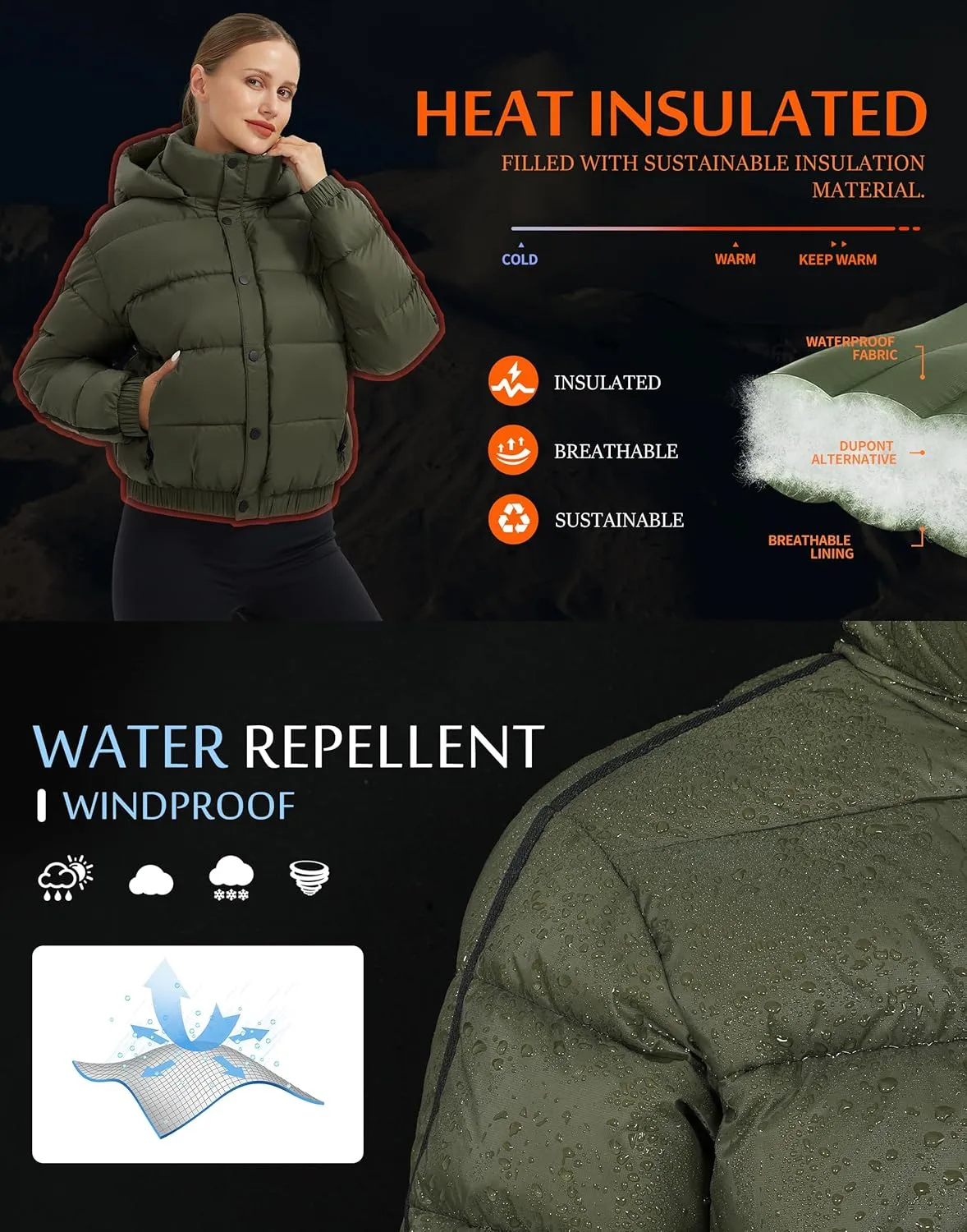 Pioneer Camp Women's Winter Cropped Puffer Jacket with Hood Waterproof Short Warm Quilted Jacket Puffy Bubble Coat Outerwear