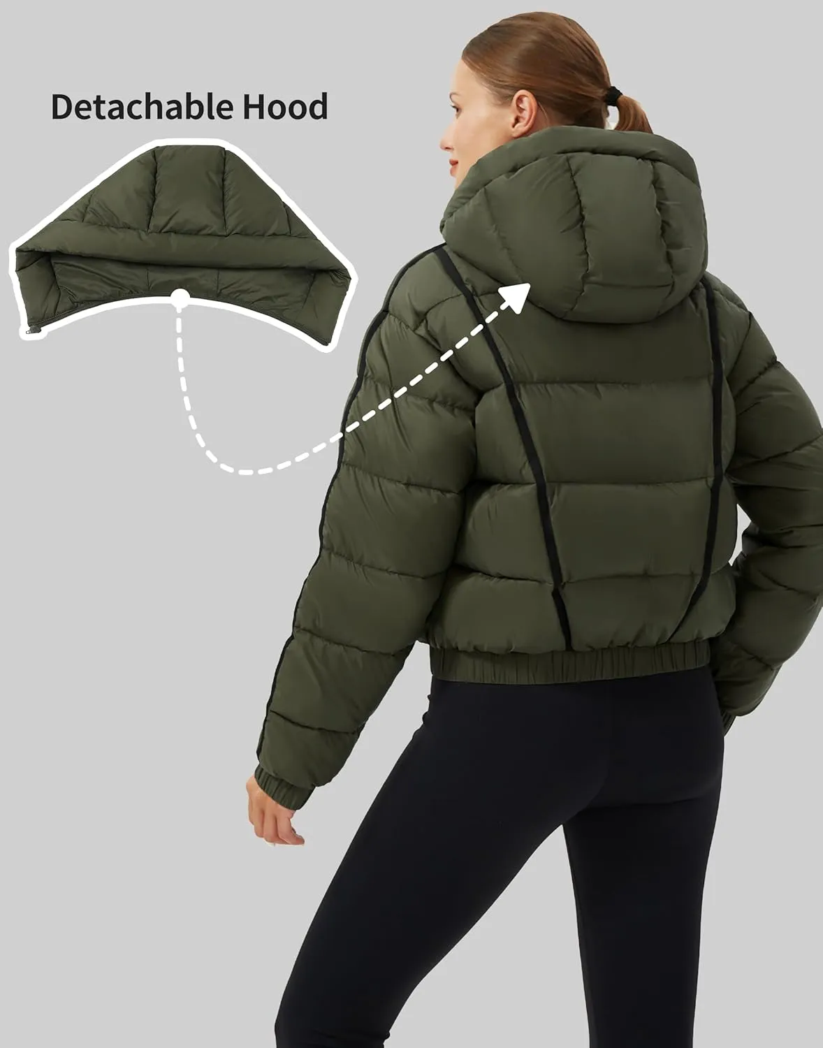 Pioneer Camp Women's Winter Cropped Puffer Jacket with Hood Waterproof Short Warm Quilted Jacket Puffy Bubble Coat Outerwear