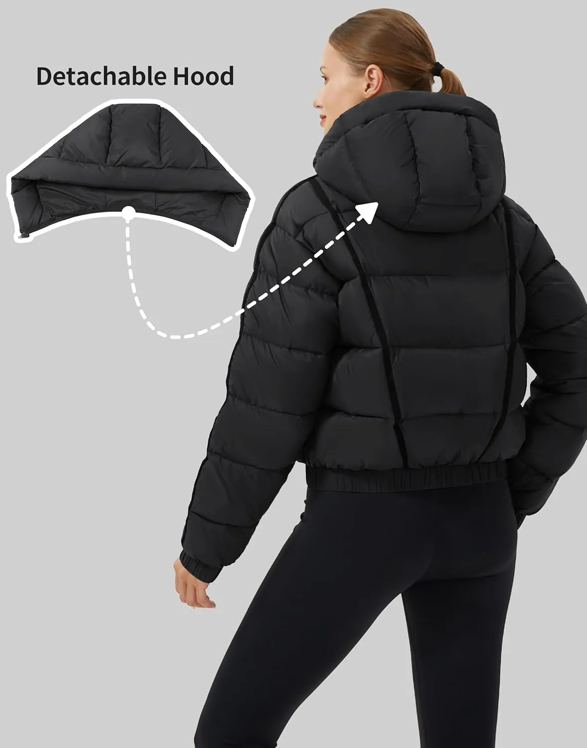 Pioneer Camp Women's Winter Cropped Puffer Jacket with Hood Waterproof Short Warm Quilted Jacket Puffy Bubble Coat Outerwear