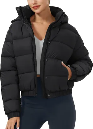 Pioneer Camp Women's Winter Cropped Puffer Jacket with Hood Waterproof Short Warm Quilted Jacket Puffy Bubble Coat Outerwear