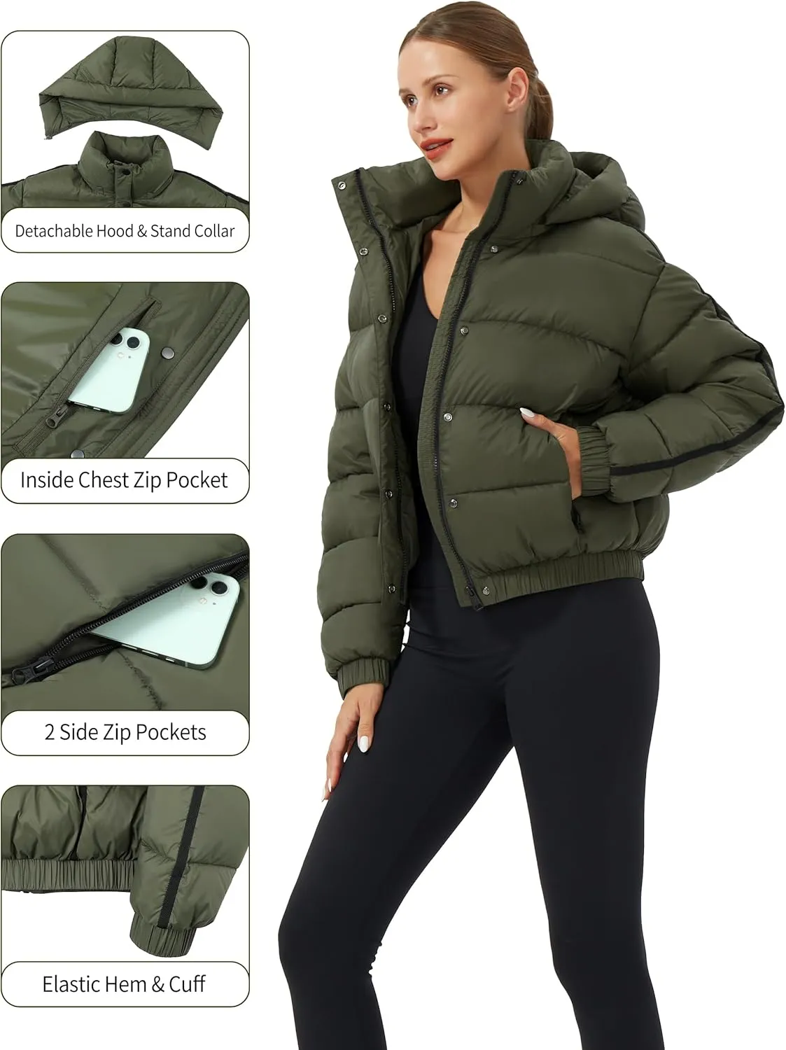 Pioneer Camp Women's Winter Cropped Puffer Jacket with Hood Waterproof Short Warm Quilted Jacket Puffy Bubble Coat Outerwear