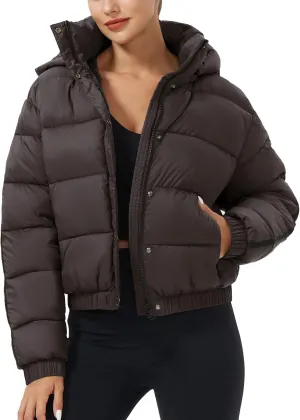 Pioneer Camp Women's Winter Cropped Puffer Jacket with Hood Waterproof Short Warm Quilted Jacket Puffy Bubble Coat Outerwear