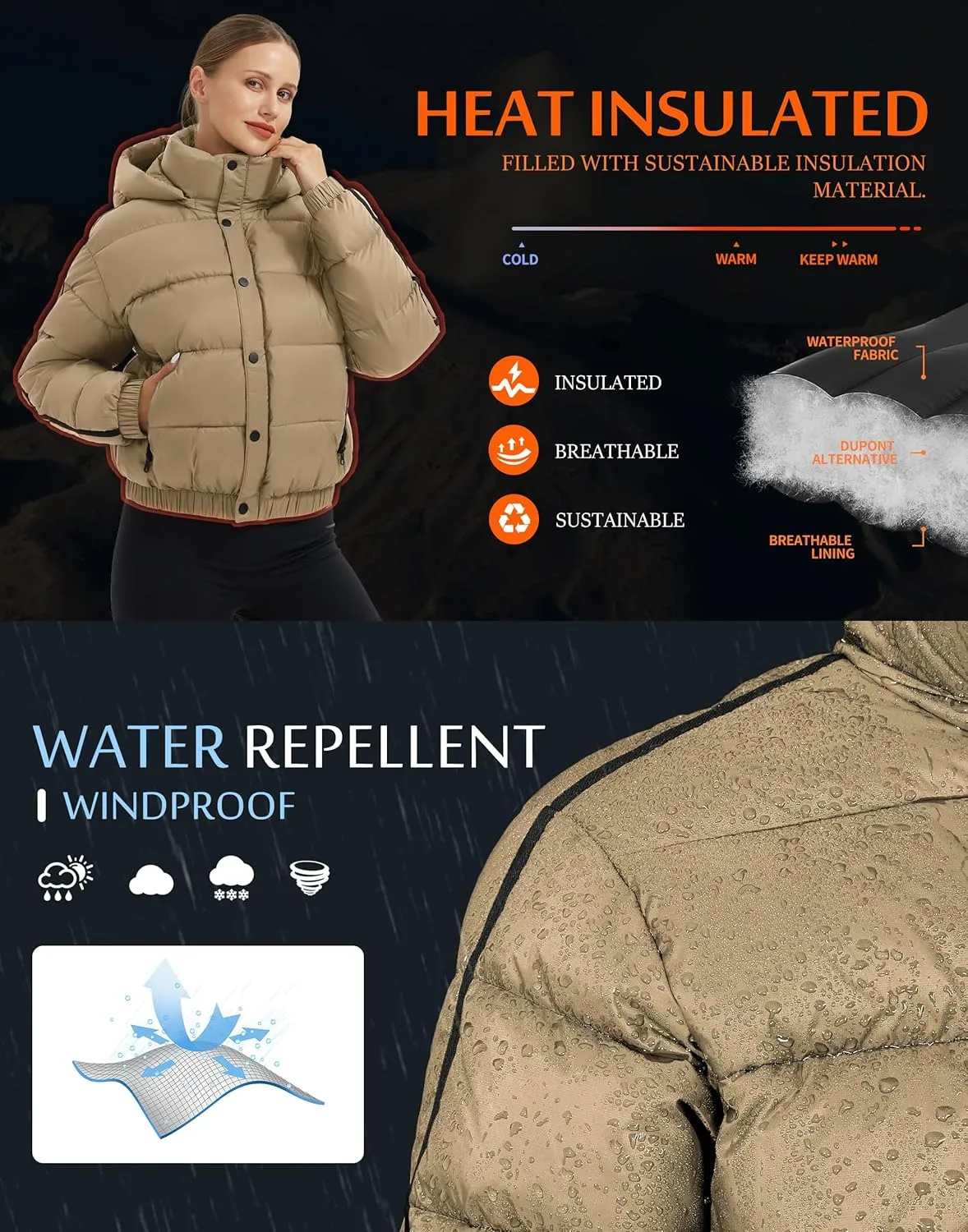 Pioneer Camp Women's Winter Cropped Puffer Jacket with Hood Waterproof Short Warm Quilted Jacket Puffy Bubble Coat Outerwear