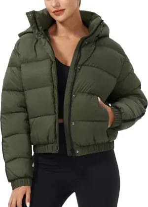 Pioneer Camp Women's Winter Cropped Puffer Jacket with Hood Waterproof Short Warm Quilted Jacket Puffy Bubble Coat Outerwear