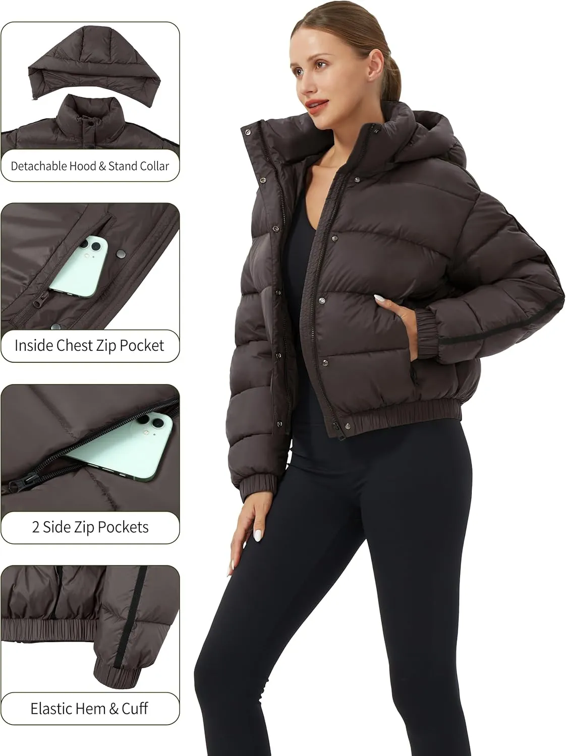 Pioneer Camp Women's Winter Cropped Puffer Jacket with Hood Waterproof Short Warm Quilted Jacket Puffy Bubble Coat Outerwear