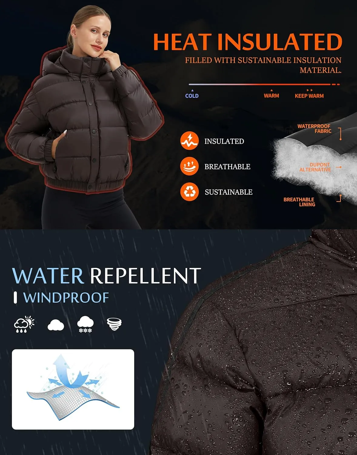 Pioneer Camp Women's Winter Cropped Puffer Jacket with Hood Waterproof Short Warm Quilted Jacket Puffy Bubble Coat Outerwear