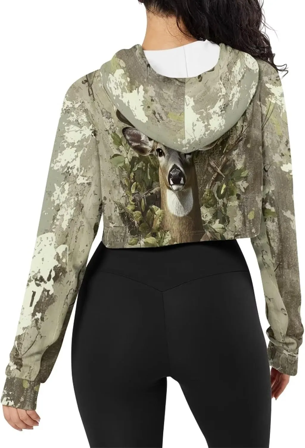 Plus Size Women Long Sleeve Cropped Hoodies Crop Top Sweatshirt Drawstring Workout Hoodie