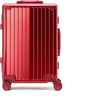 Premium Aluminum Hardside Carry-On Luggage, Silver, Spinner Wheels, Metallic Finish (Red, 24 Inch)
