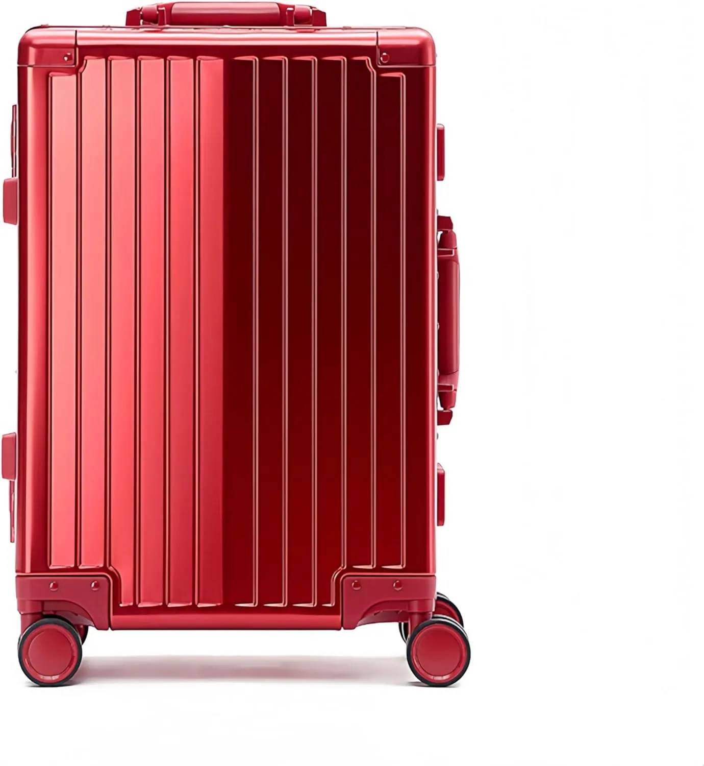 Premium Aluminum Hardside Carry-On Luggage, Silver, Spinner Wheels, Metallic Finish (Red, 24 Inch)
