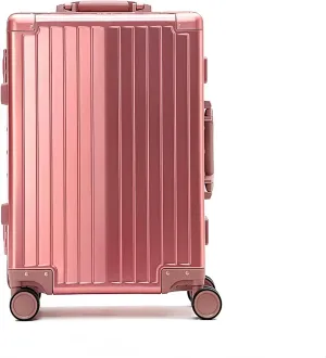 Premium Aluminum Hardside Carry-On Luggage, Silver, Spinner Wheels, Metallic Finish (Rose Red, 24 Inch)