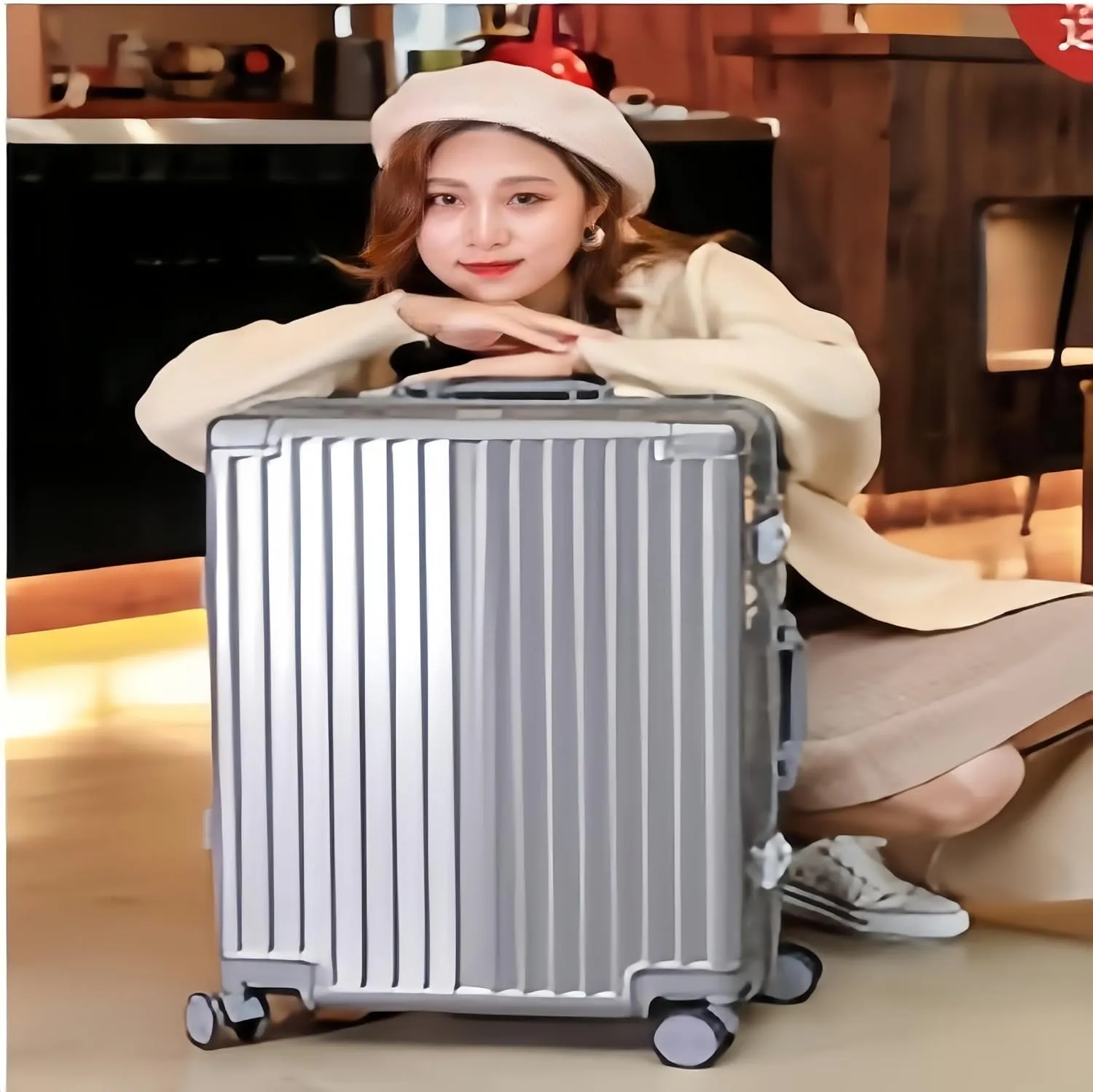 Premium Aluminum Hardside Carry-On Luggage, Silver, Spinner Wheels, Metallic Finish (Silver, 24 Inch)
