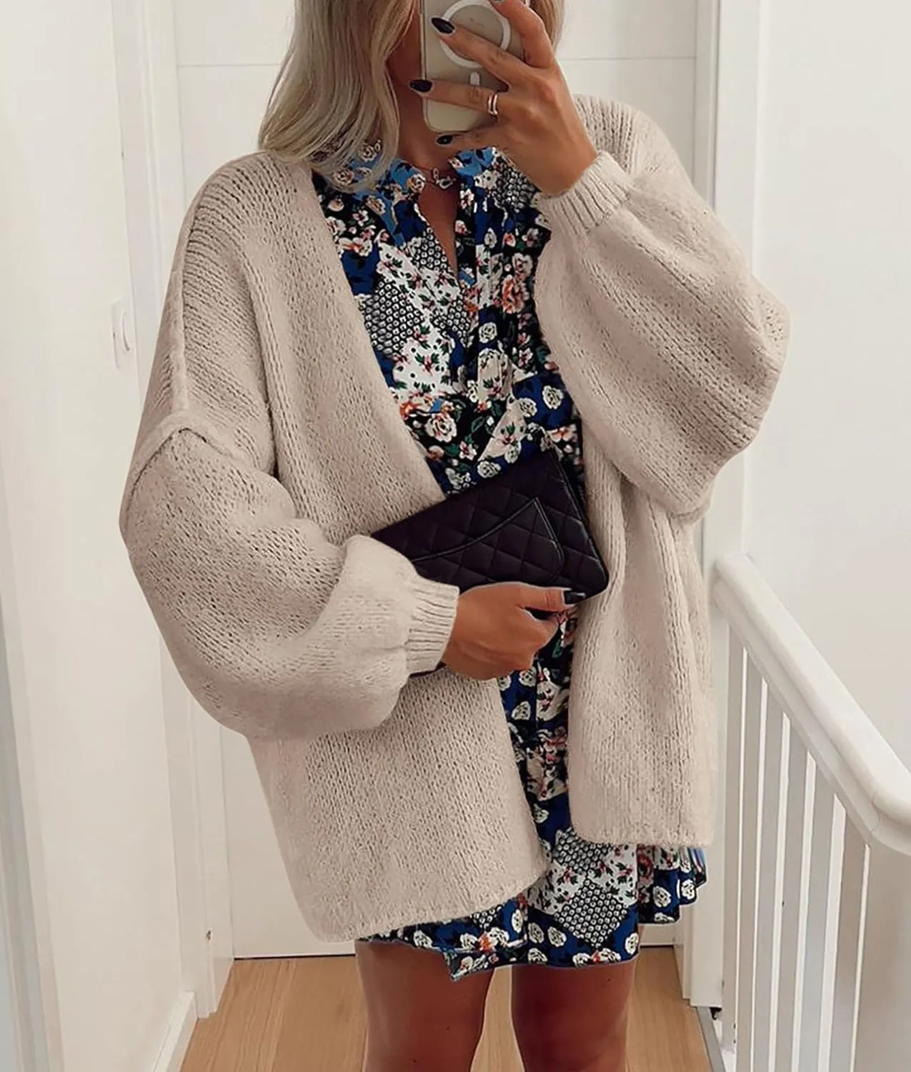 PRETTYGARDEN Womens Oversized Cardigan Sweaters 2025 Fall Long Lantern Sleeve Knit Open Front Lightweight Sweater