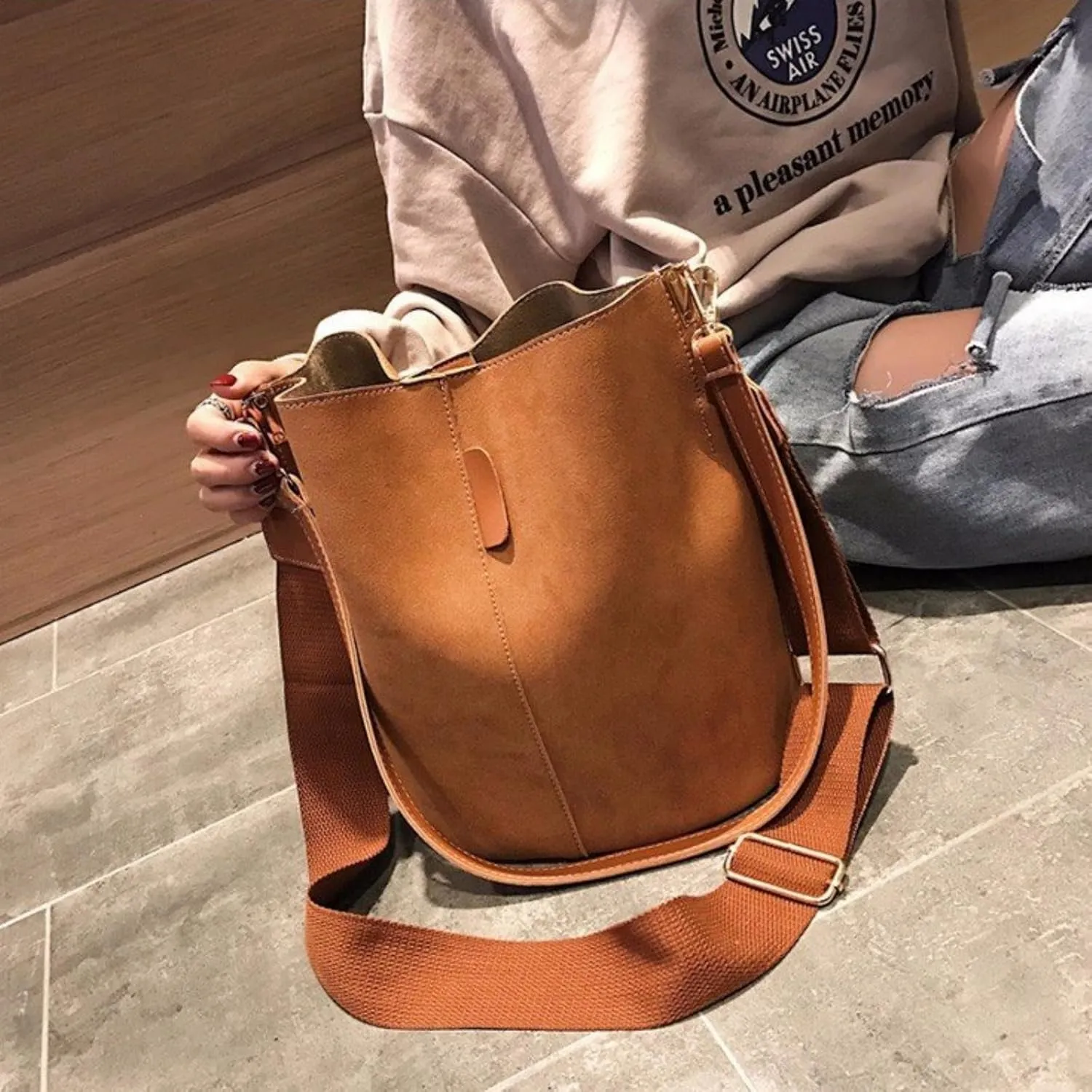 PU Leather Bucket Bag Women Fall Tote Matte Finish Handbag Work Daily Use Versatile Shoulder Crossbody Satchel Everyday Wear